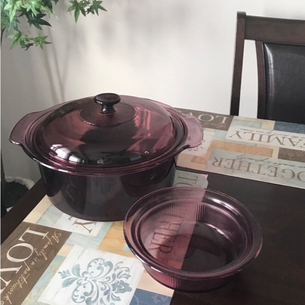 ‼️SOLD‼️5L VTG Cranberry Vision Pyrex Stock Pot WLlid. Bonus 24 oz Pyrex bowl